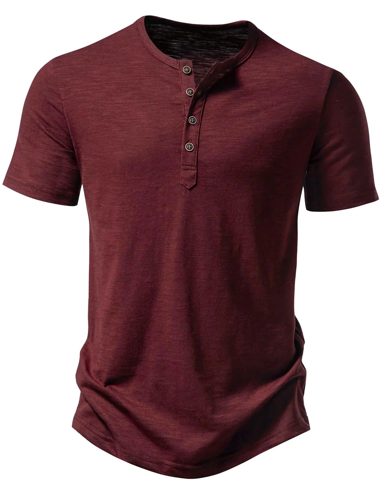 JEMITOP Men's Stretch Cotton Henley Tee Burgundy M