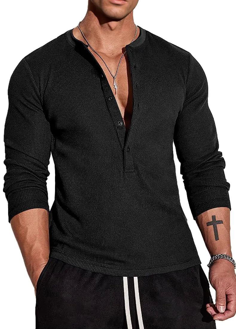Muscle Cmdr Slim Waffle Henley Tee