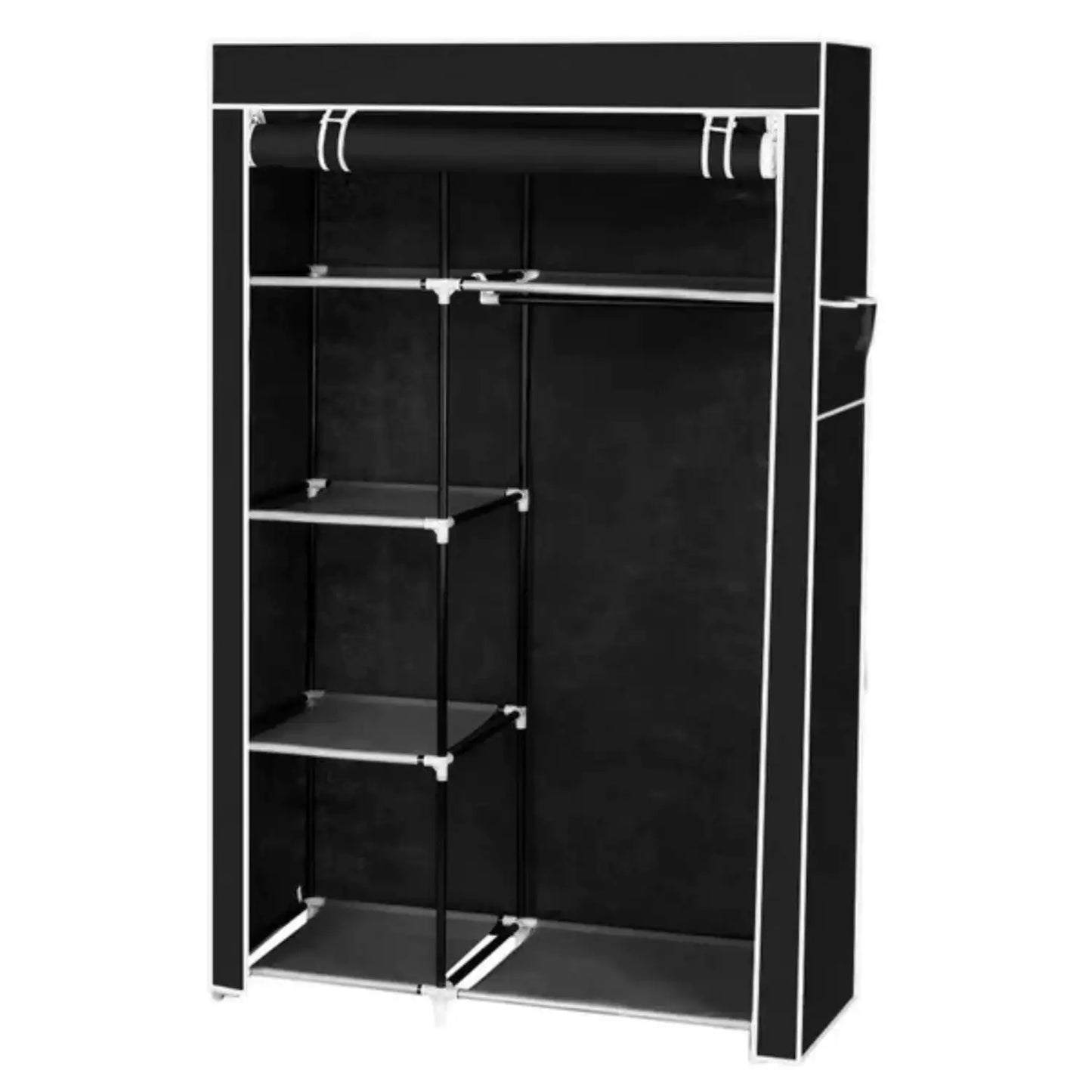Portable Closet Storage Organizer Wardrobe Clothes Rack With Shelves Black