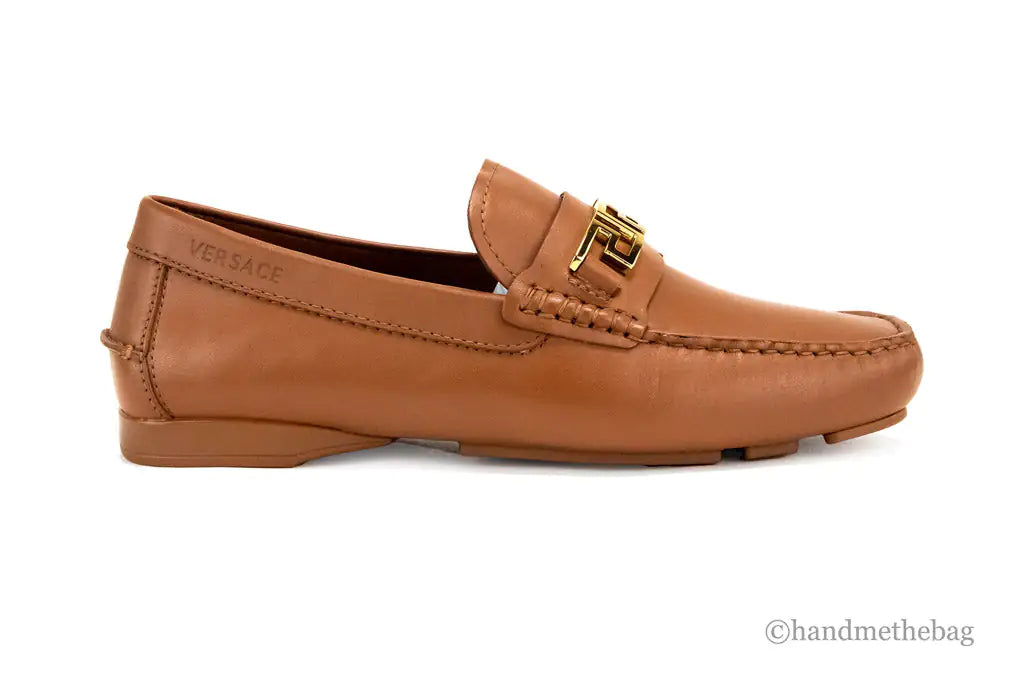 Versace Gold Key Brown Leather Loafers