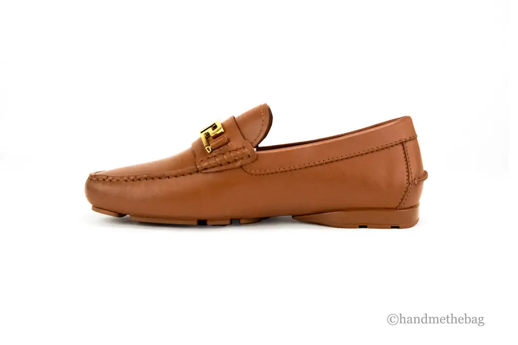 Versace Gold Key Brown Leather Loafers