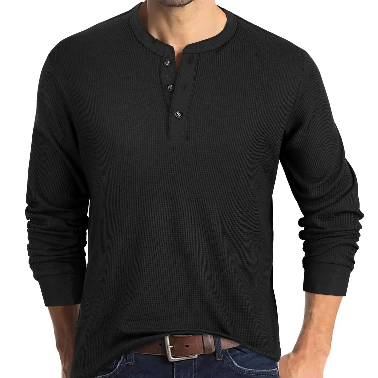 Waffle Thermal Henley Long Sleeve Tee XXL