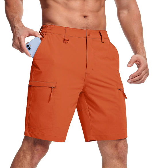 Men's Tactical Elastic Cargo Shorts - Quick-Dry, Lightweight, Orange 36