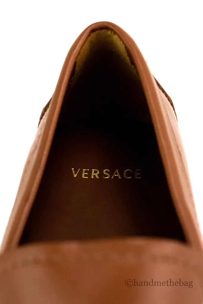 Versace Gold Key Brown Leather Loafers