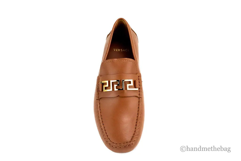 Versace Gold Key Brown Leather Loafers