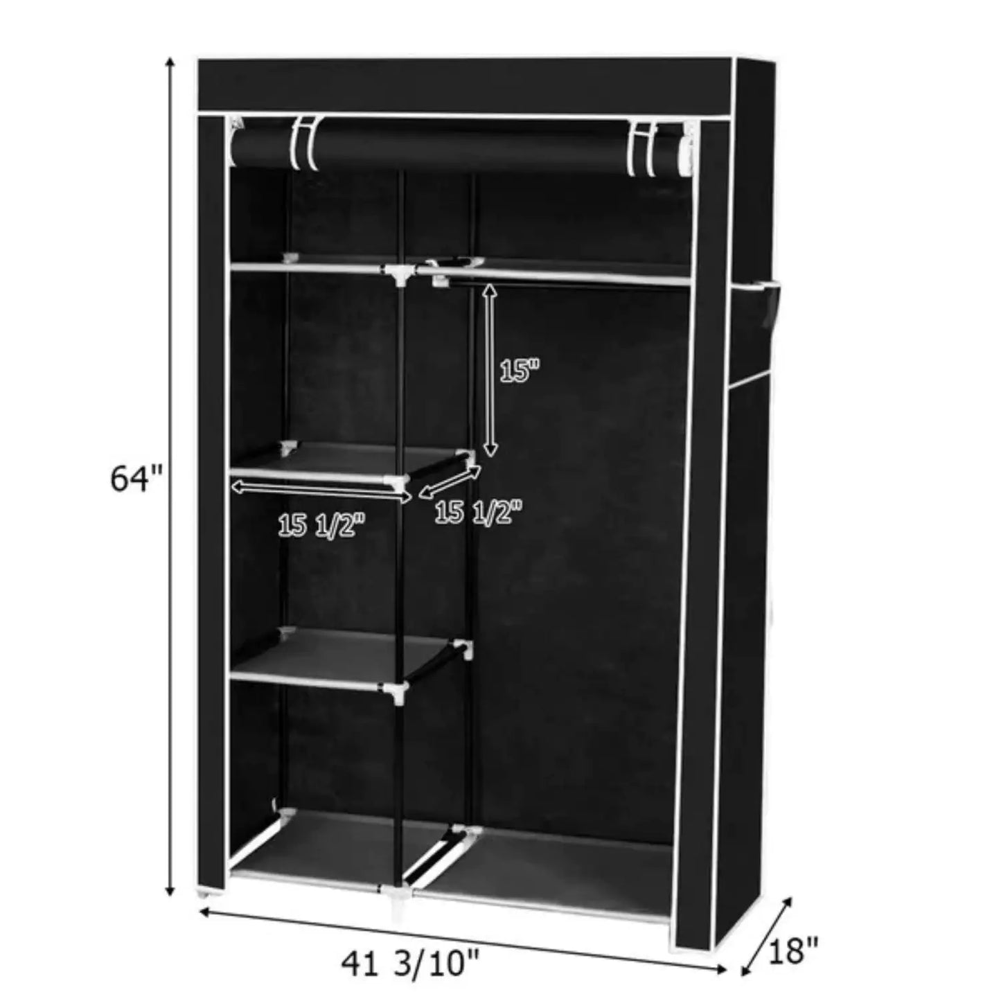 Portable Closet Storage Organizer Wardrobe Clothes Rack With Shelves Black